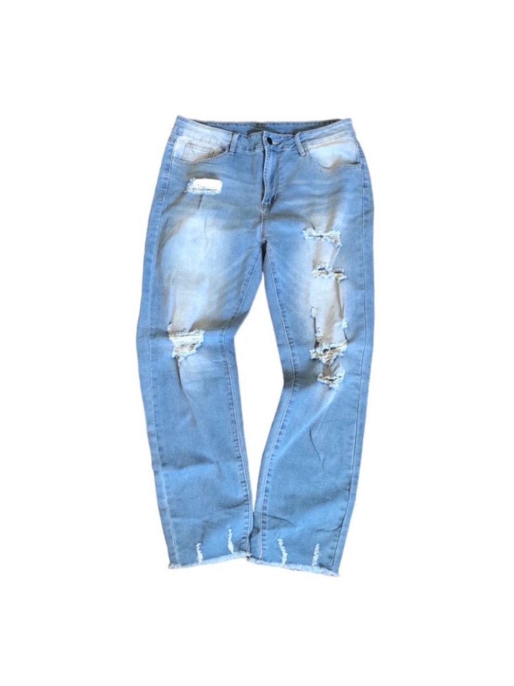 Distressed Ripped Grunge Denim Light Blue Jeans Frayed Hem Size Large NWOT